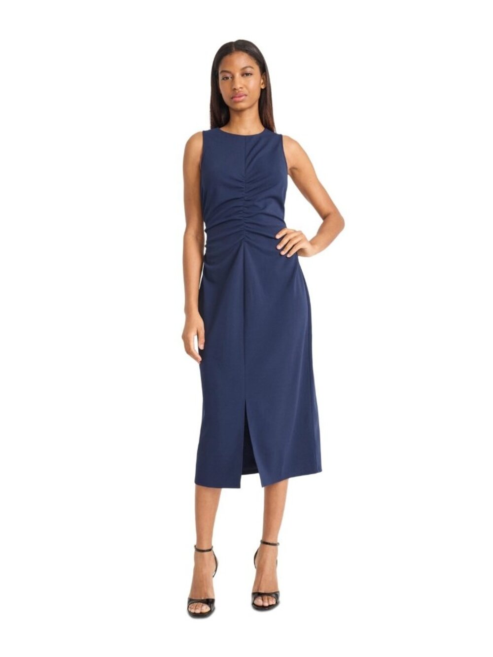 Donna Morgan Women's V-Neck Sleeveless Midi Crepe Dress Blue Size 6 $118